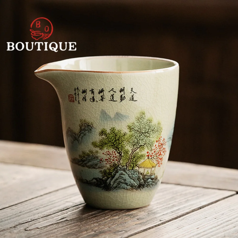 190Ml Retro Old Pottery Clay Tea Brocca Pittura Tradizionale Paesaggio Tè-Separazione Cha Hai Justice Cup Teaware Forniture Regalo