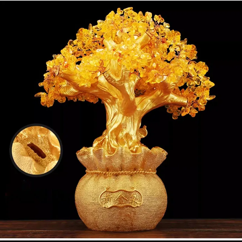Golden Lucky Money Tree for Business, Extra Large, Natural Citrine, Business Craft, New Home Gift, Lucky Tree Decoration