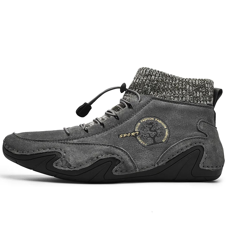 Vintage Men Boots Suede Leather Western Ankle Boots Men Warm Fur Winter Snow Casual Shoes Sneakers Cowboy Botas JKPUDUN