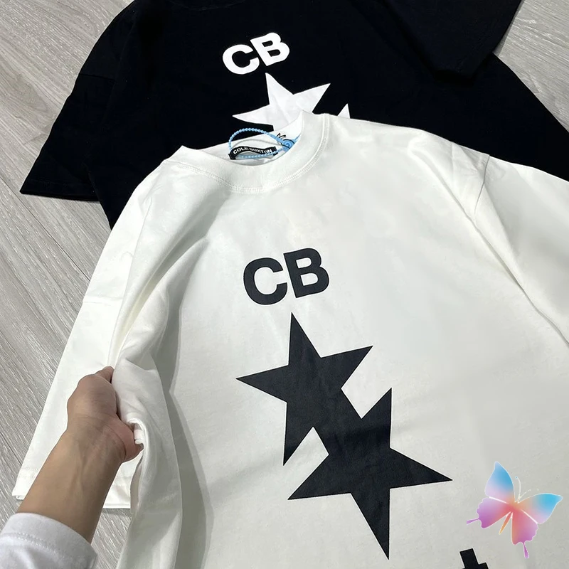 

Футболка хлопковая свободная с коротким рукавом, с надписью и вышивкой «пять звезд»