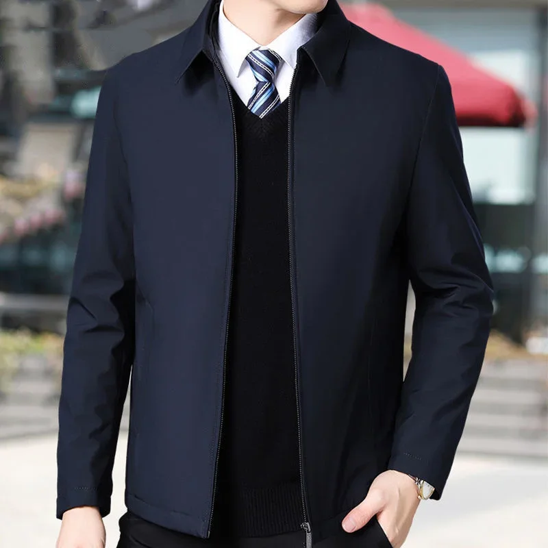 

Fashion Business Men's Jacket Casual Coats Turn Down Collar Zipper Simple Middle-Aged Elderly Men Dad Clothes Office Outerwear