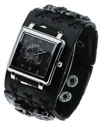 Fashion Mens Watches Classic Black Wide Leather Cuff Band Watch Cool Style Watches Casual Punk Scorpion Dial Quartz Clock