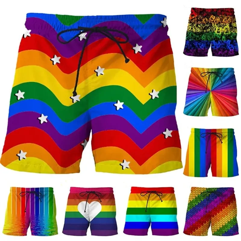 LGBT 레인보우 짧은 바지, 통기성, 다채로운 해변 반바지, 3D 인쇄, 스트리트 패션, 휴가 비치웨어, 수영 트렁크 의류