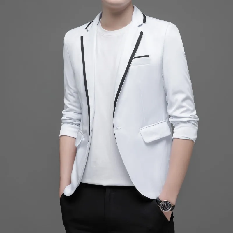 New Large Size Suit Men's Casual Color Blocking Business Suit Jacket Men 4 Color Black White Red Pink