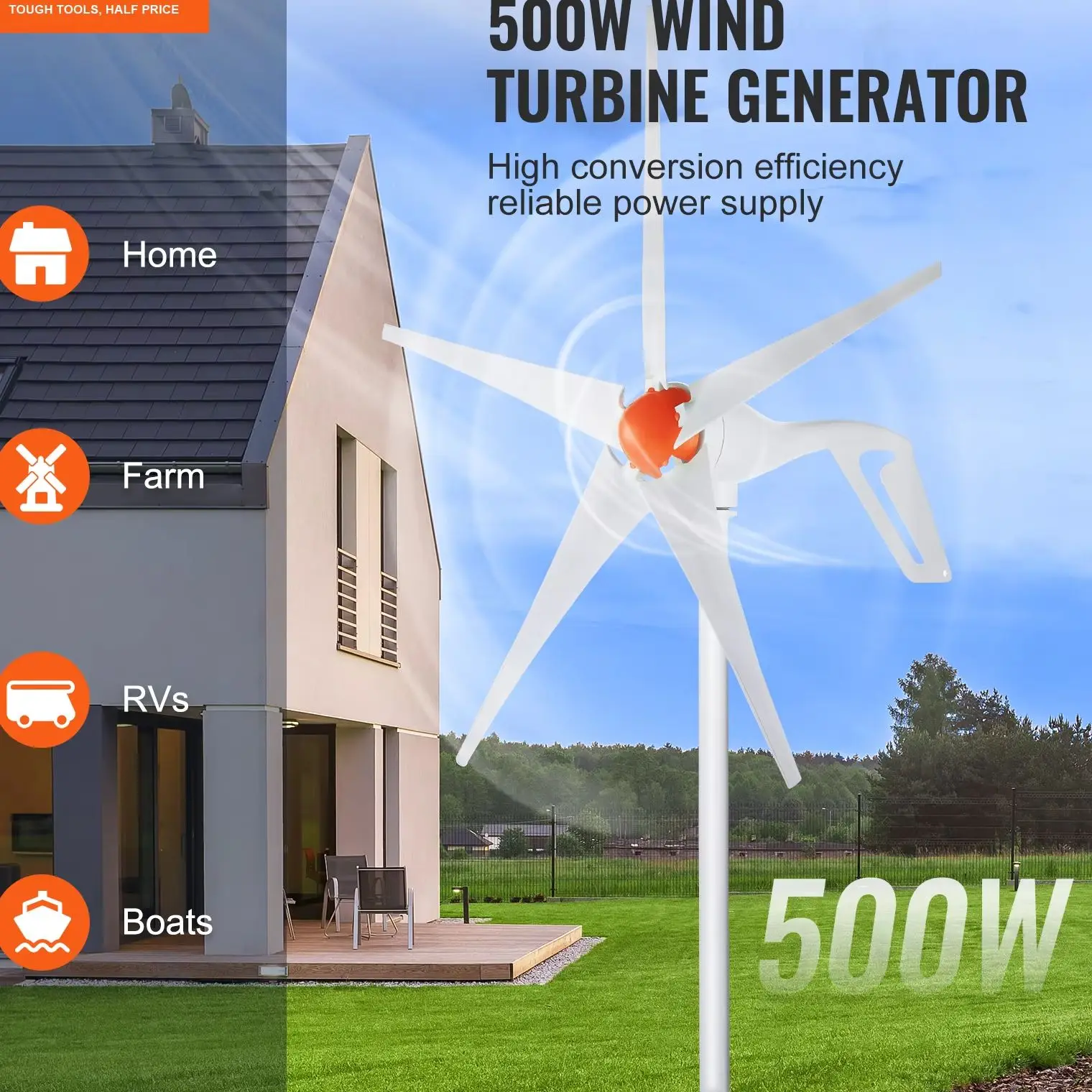 Wind Turbine Generator 12V 500W Home Power System