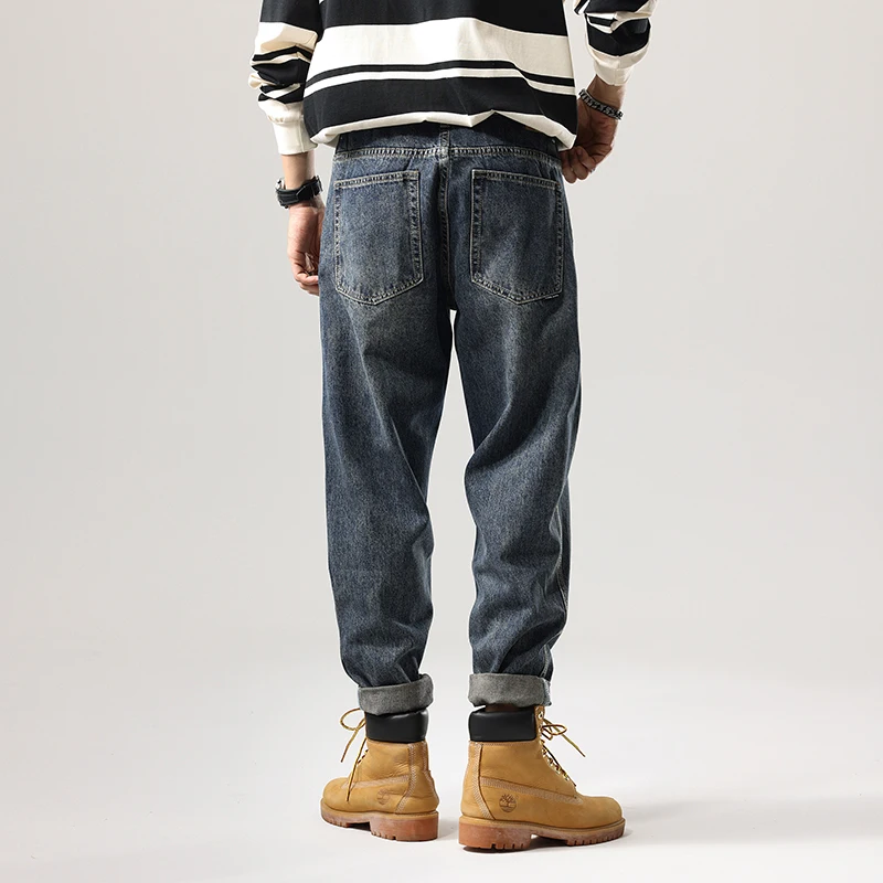 Men's Tapered Jeans Fashion Streetwear Casual Pants Personality Vintage Blue Denim Trousers Hip Hop High Quality Male Clothes 6