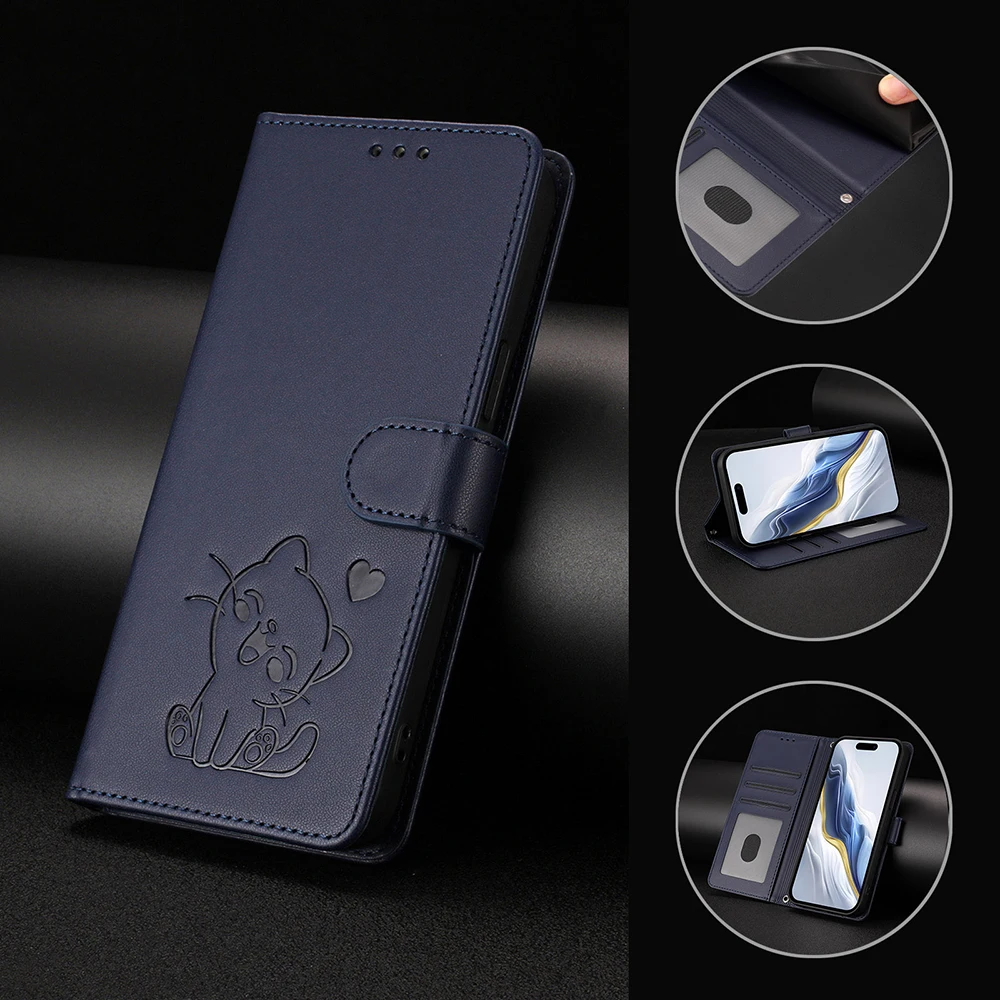 Adorable Cat Design Leather Wallet Case with Stand and Card Slot