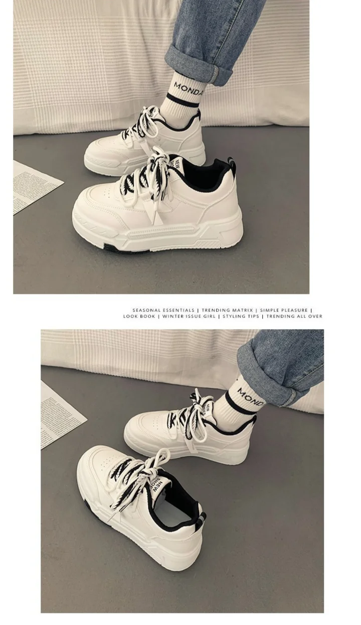 35-43 Übergröße Damen 41 dicke Sohlen vielseitige weiße Frühlingsdesign sportliche und lässige Boardschuhe 42_voghion.com
