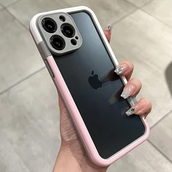 Luxury Liquid Silicone Shockproof Phone Case with Contrast Color Soft Border and Bumper Frame - iPhone 13 (Pink White)