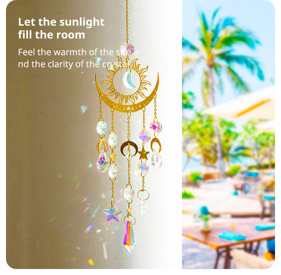 Description Picture 6 of item1 Pc Gold Star Moon Outdoor Lighting Crystal Wind Chime Hanging Garden Sun Catcher Holiday Wedding Party Decoration Supplies