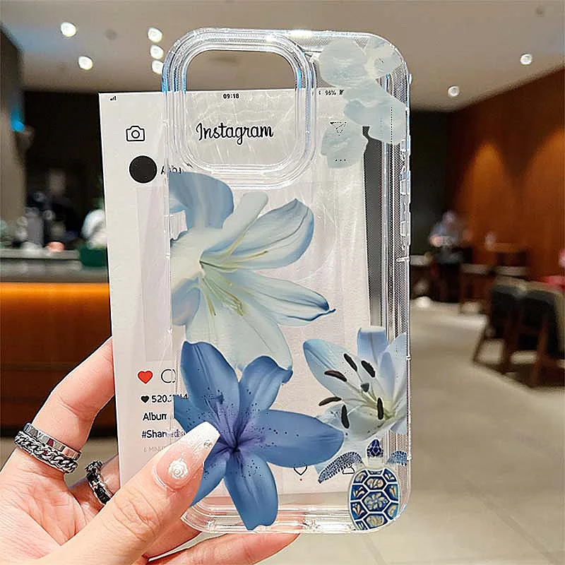 Elegant Blue Lily Pattern Phone Case Cover