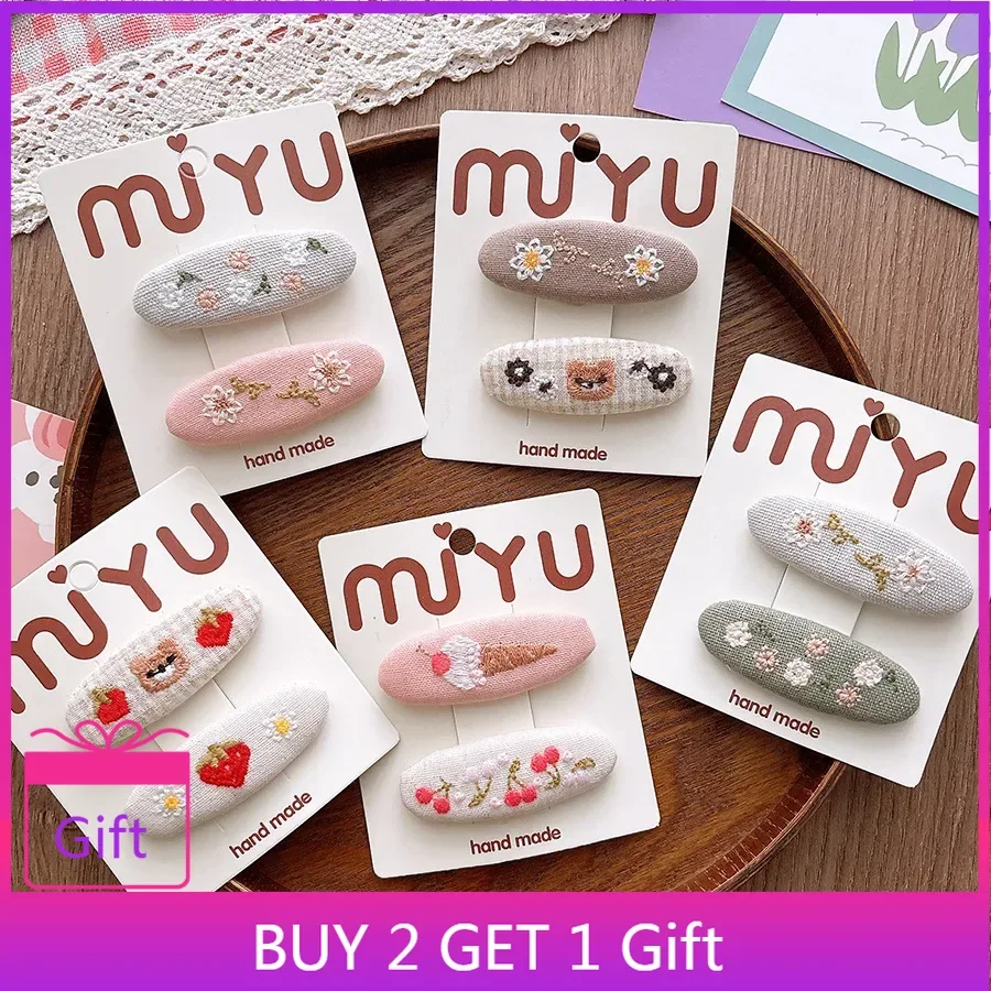 872186-93e75b.jpg Cute Korean Forest Style Embroidered Cloth Toddler BB Clips Side Hair Clamps Teen Girls Bangs Ornaments - Image 1