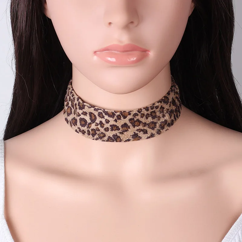 Fashion Wide Band Choker Necklace Leopard Print Clavicle Jewelry