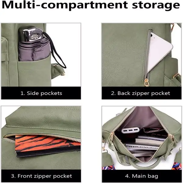 女双肩包钱包时尚书包多用途设计师手提包女士挎包PU皮革肩包（周末不发货）-13