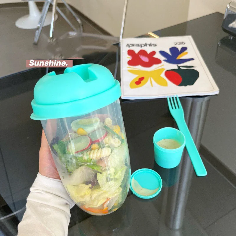 Portable Bottle Salad Container Breakfast Salad Bowl School Lunch Box Food Storage Bento Box Containers Kitchen Accessories 1L