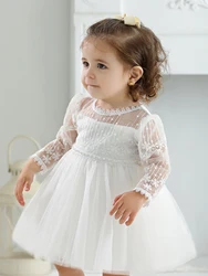 Elegant White Princess Dress for Baby Girls - Perfect for Christenings, Parties, and Weddings