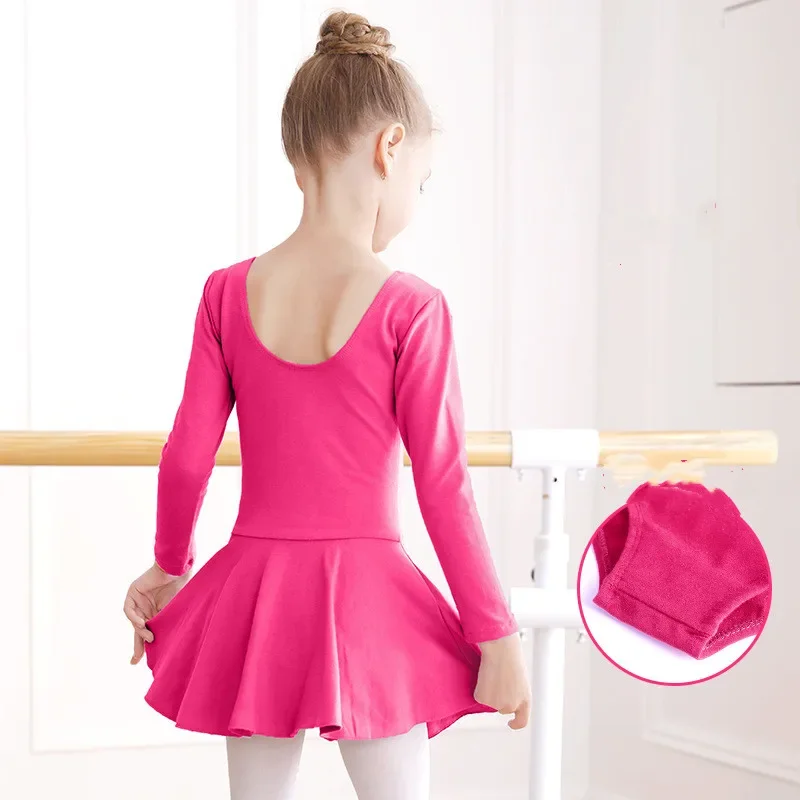 Skirted Leotards Girls Short Long Sleeve Dress for Ballet Dance Ballerina Outfit Gymnastics Clothes Class Cotton U Back Princess ballet leotard dance leotard