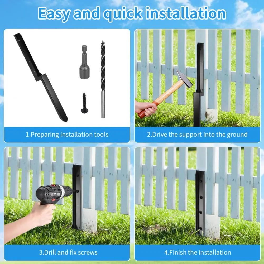 4Pcs Fence Post Repair Stakes with Fixing Screws Pointed Broken Wood Fence Post Repair Tool Heavy-duty Back Support Kit
