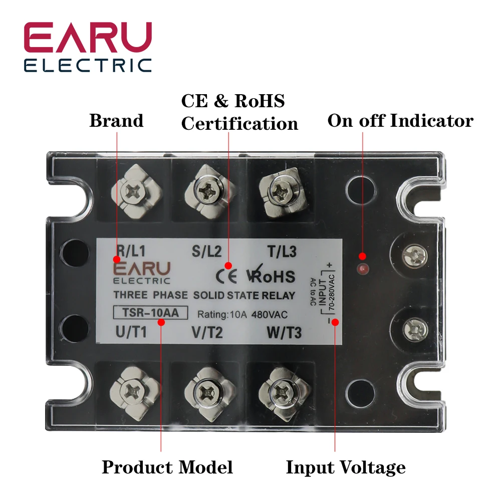 TSR SSR-10AA 25A 40A 60A 80A 3 상 SSR 솔리드 스테이트 릴레이, AC 제어, AC 480V 70-280V 입력 알루미늄 라디에이터 방열판