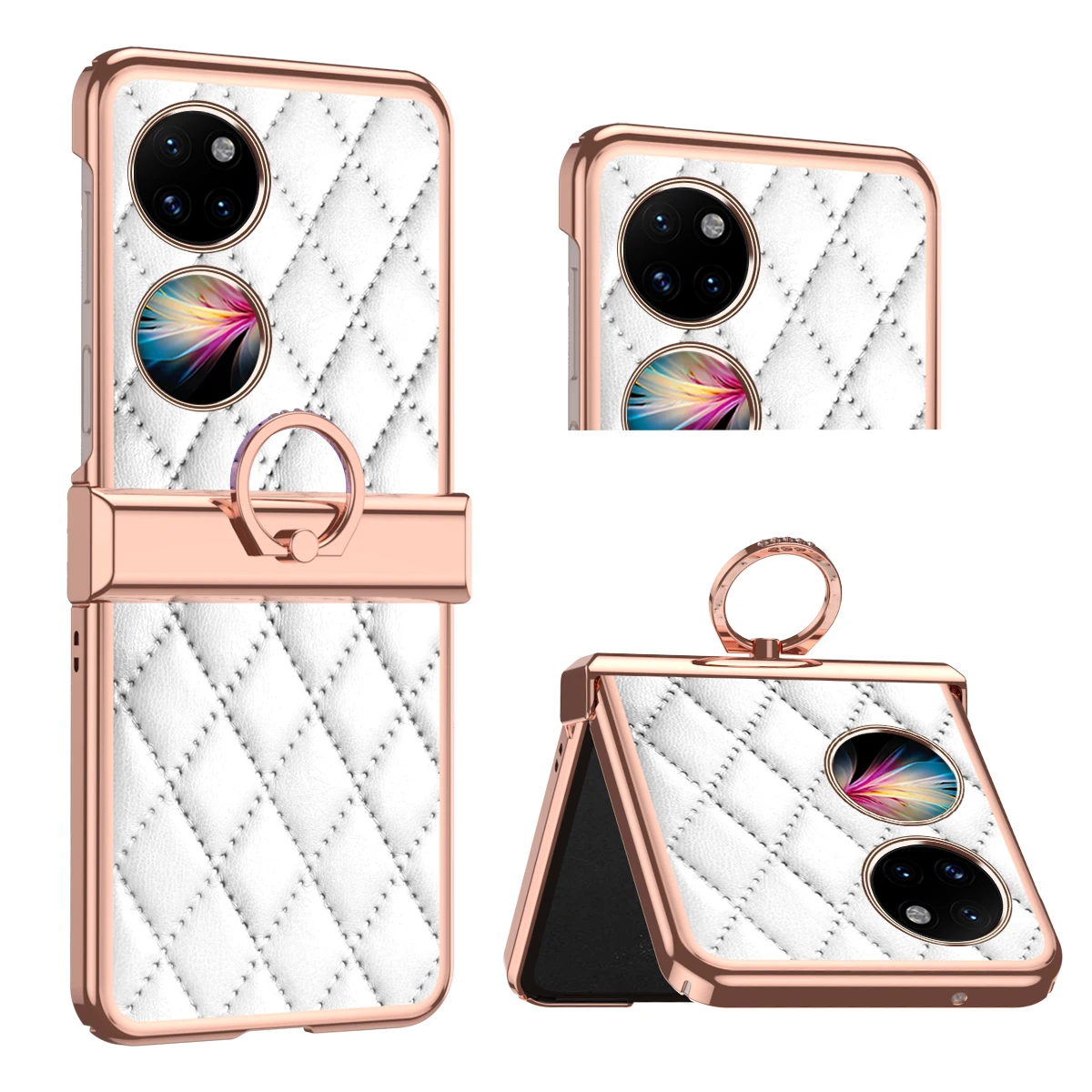 

For Huawei P50 Pocket Case Luxury Leather Case with Finger Ring Stand Full Coverage Cover Case For Huawei P50 Pocket Cover