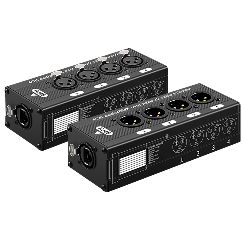 RJ45 to 4-Channel XLR Audio Cable Extender for Stage and Studio Lighting & Sound