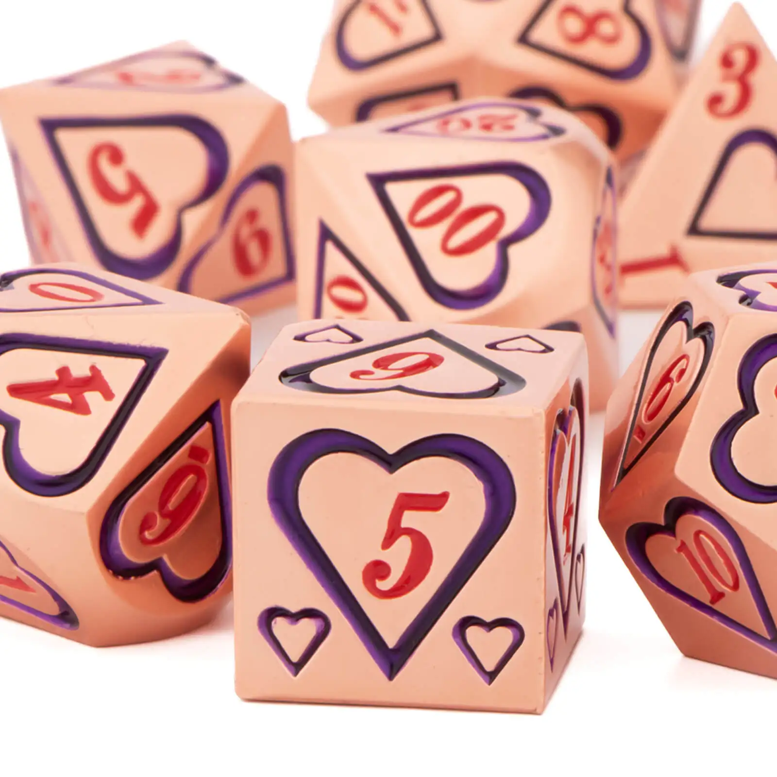 7 Pcs Love Heart DND Metal Dungeon and Dragon D&D Dice Set RPG D and D Role Playing Games Dice 6