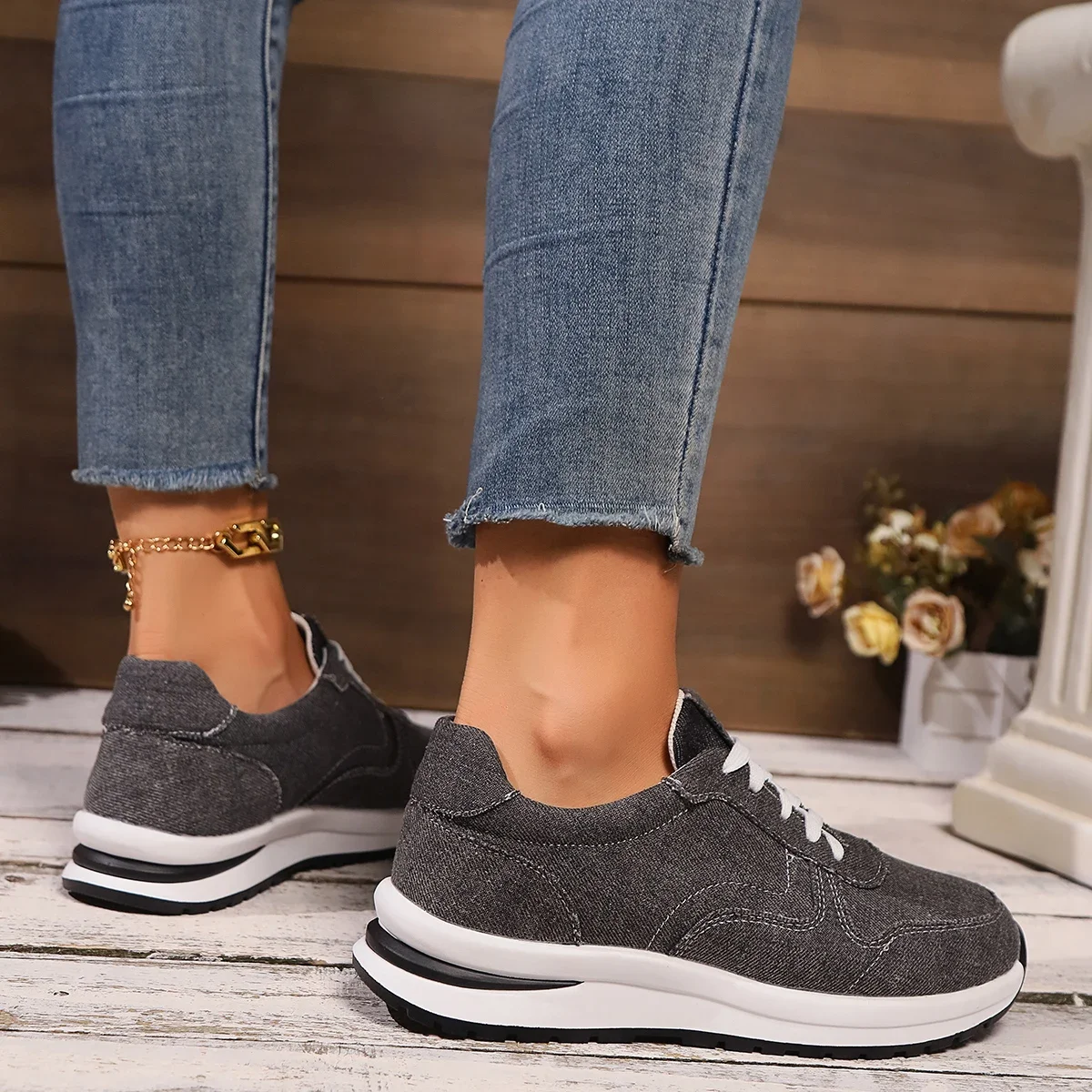 Blue Denim Platform Sneakers Women Fashion Thick Sole Lace Up Sports Shoes Woman Plus Size 43 Comfortable Casual Female Sneakers 6