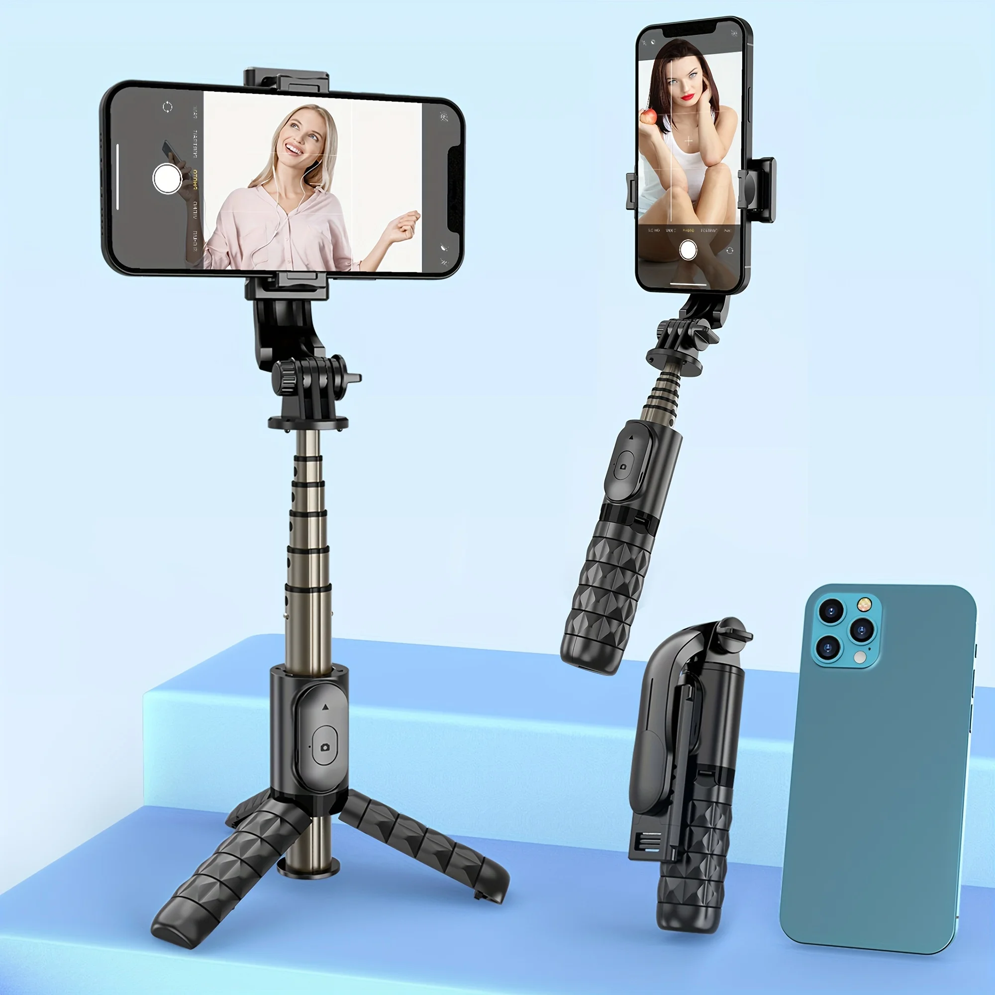 Mini Selfie Stick Tripod 360-degree Rotation Aluminum Alloy Selfie Stick with Detachable Wireless Remote for Video Recording
