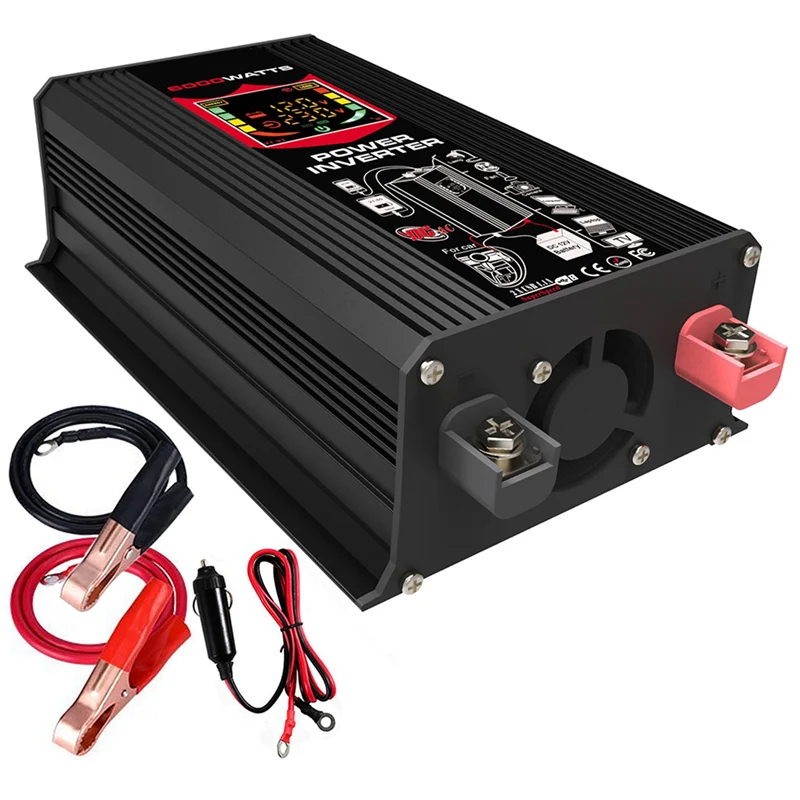 ABFI 6000W 차량용 정현파 전원 인버터 DC-AC 220V 범용 컨버터, 야외 활동을 위한 듀얼 USB 콘센트 탑재