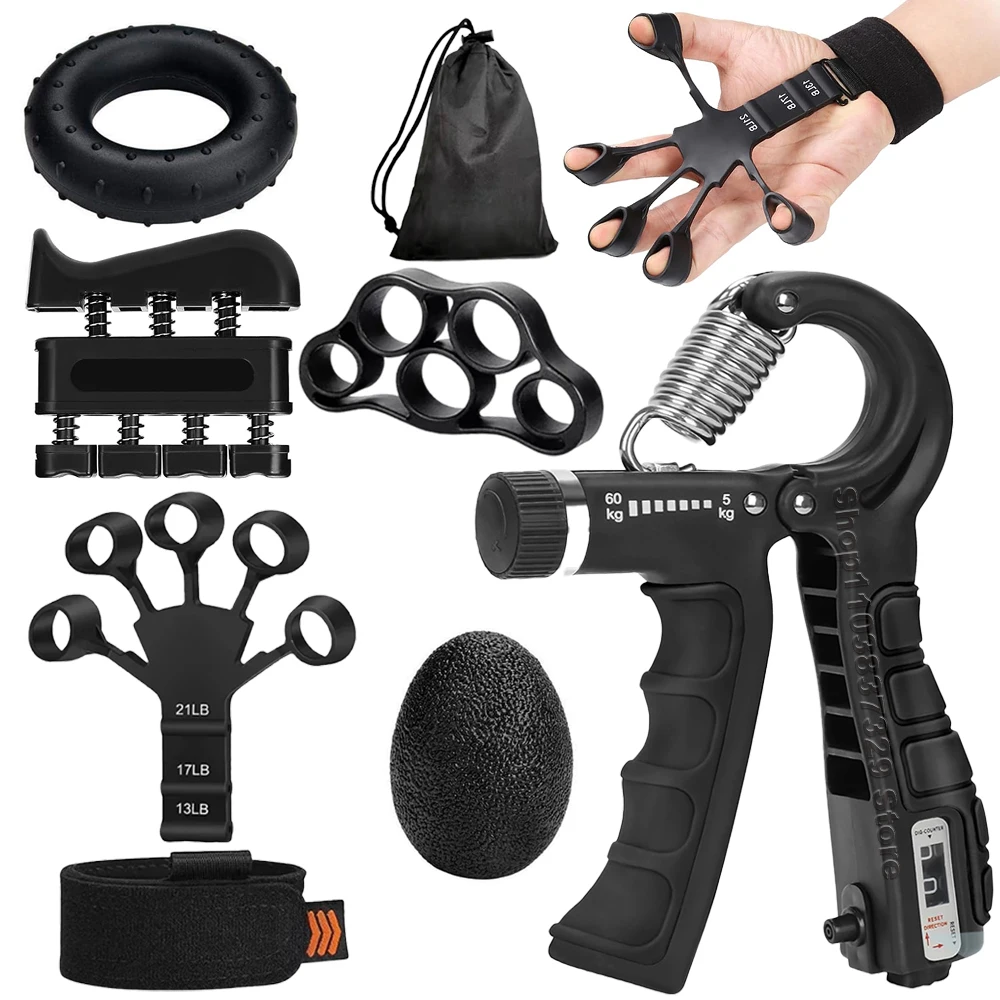 Acheter Kit de renforcement de la poignée de main 5 pièces/ensemble, pince à main réglable, renforcement de l'avant-bras, balle d'exercice pour la main anti-stress, anneaux en silicone