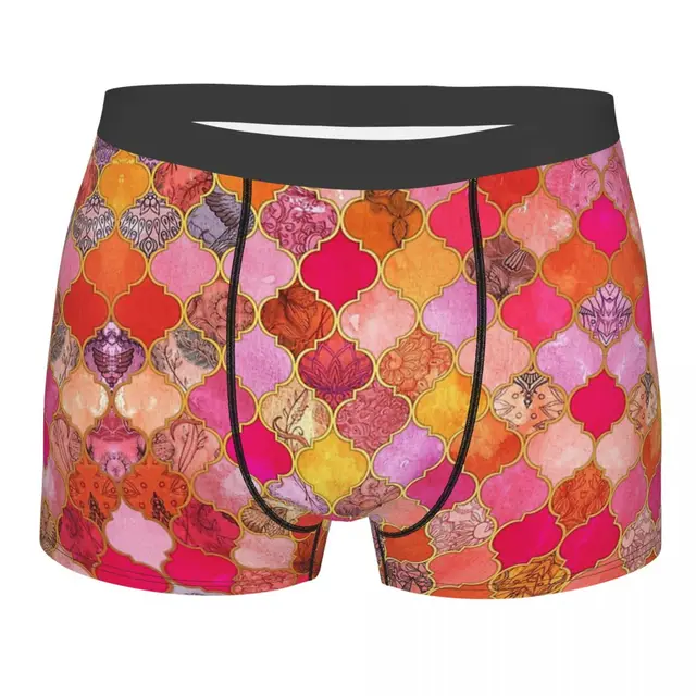 Hot K Gold Tangerine Taupe Decorative Moroccan Tile Pattern Art Underpants Breathable Panties Man Underwear Shorts Boxer Briefs