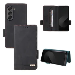 Luxury Flip Leather Wallet Phone Case with Card Holder and Shockproof Protection for Galaxy Z Fold 7 (Black)