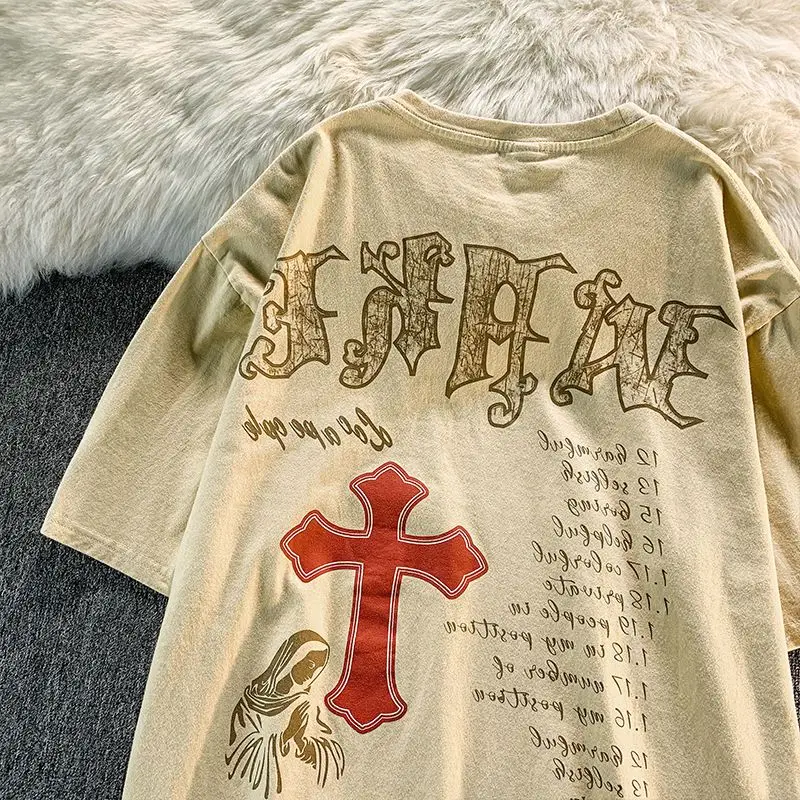 

American Retro Men Super Large T shirt Fashion Y2K Loose Personalized Street Hip Hop Simple Harajuku Short Sleeve Top