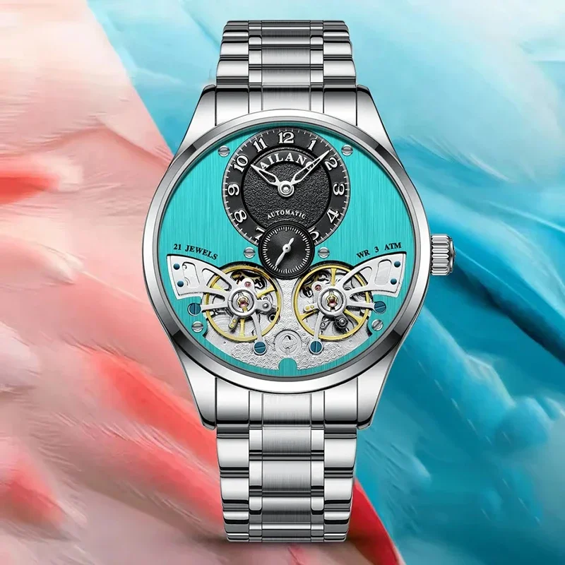 Ai Lang Mode automatische mechanische Uhr Herren Doppel Tourbillon wasserdicht Trend Skelett Design Sport Luxusuhr – Detail 1
