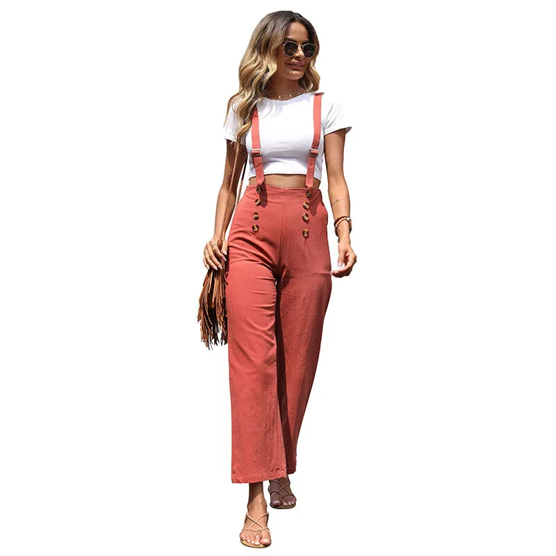 Jumpsuits for Women 2022 Elegant Wide Leg Jumpsuit Women's Summer Romper Button Long Overalls Playsuit Female Suspender Pants