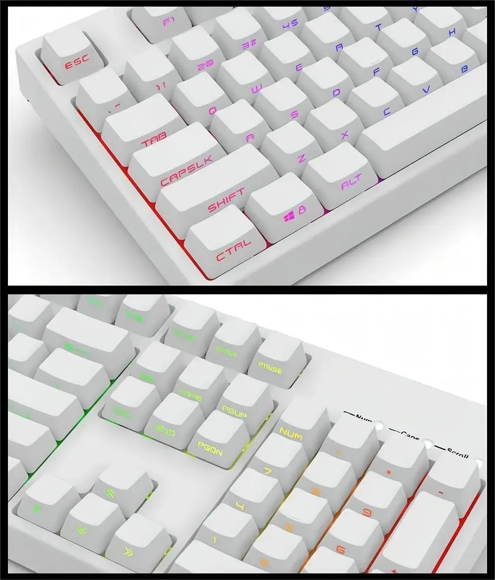 Keycaps para teclado mecânico MX, Side-lit, preto, branco, 104, 108