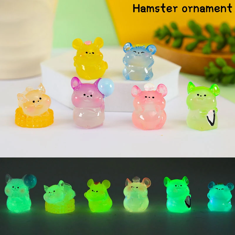 

Glow In Dark Little Hamster Decorative Accessories Environmental Resin Car Ornaments Micro Landscape