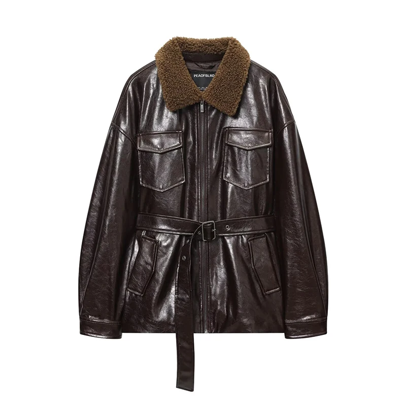 Women's Jacket Autumn Winter 2025 New Fashion Lapel Jackets For Women Long Sleeve Zipper Coat High Street Casual New Outerwear