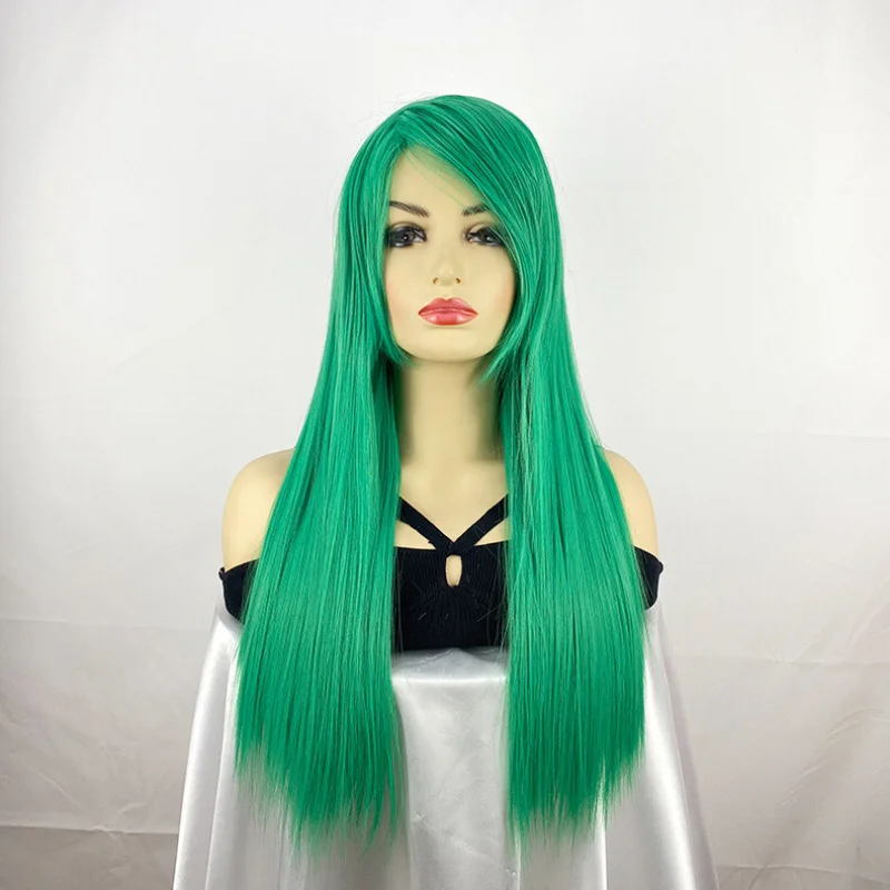 새로운 여성 가발 바다 파란색 머리 가발 긴 숙녀 스트레이트 가발 + 가발 모자