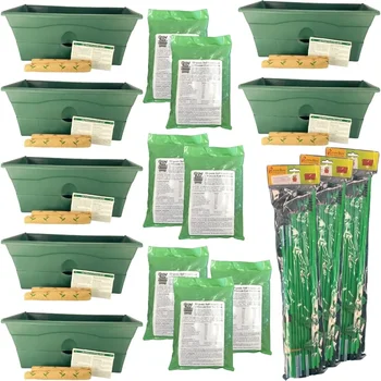 Self-Watering GrowBoxes, Natural Fertilizer Covers, Soil Sweetener with Staking Kit (Green, 7 Grow Boxes, Natural Fertilizer, 3