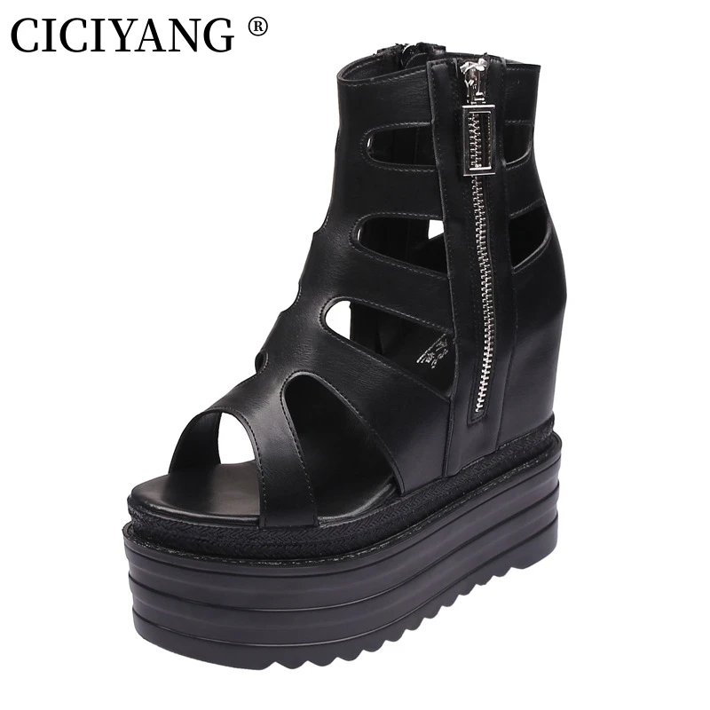 

CICIYANG Gladiator Sandals For Women Super High Heel 2024 New Summer Wedge Platform Shoes Ladies Fashion Roman Sandals Black