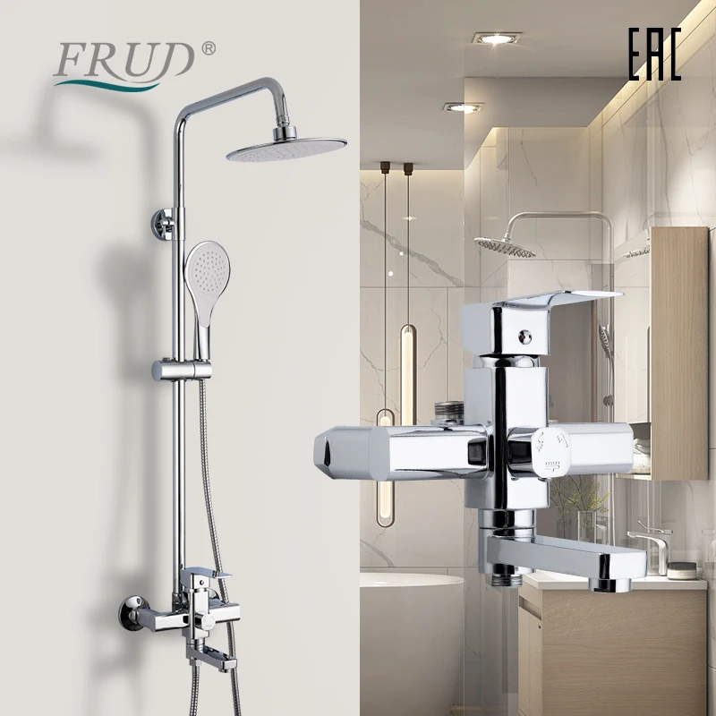 

FRUD Bathroom Faucet Brass Shower System Wall Mounted Bracket Faucet Fixed Holder Cold Hot Mixer with ABS Hand Holder Torneira