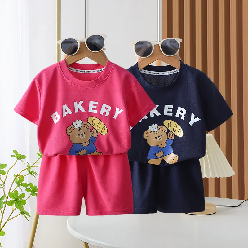 

For 4 6 8 10 12 Yrs Children Short Sleeve Set Summer New Cotton Casual Korea Breathable Summer T-shirt Shorts Outfits Wholesale