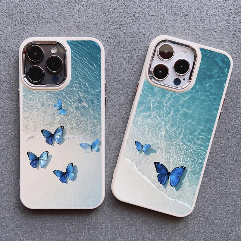 Blue Butterfly Ocean Waves Silicone Phone Case Cover