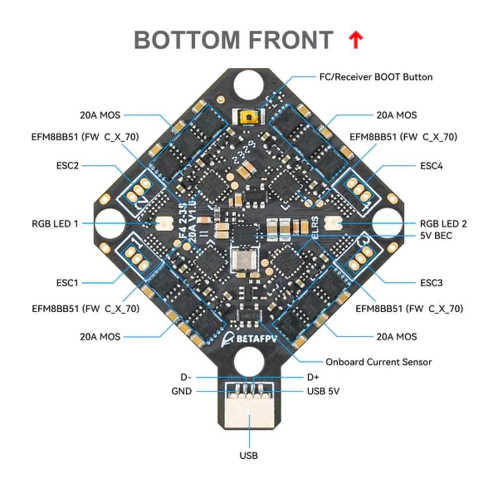 BETAFPV F4 2-3S 20A AIO FC V1 pour Pavo 20 Pro Pico Whoop Drone