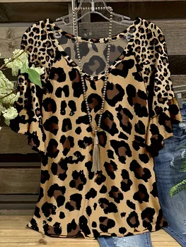 Plus Size Leopard Print T-Shirt Casual Short Sleeve Top For Spring & Summer Women's Plus Size Clothing 1
