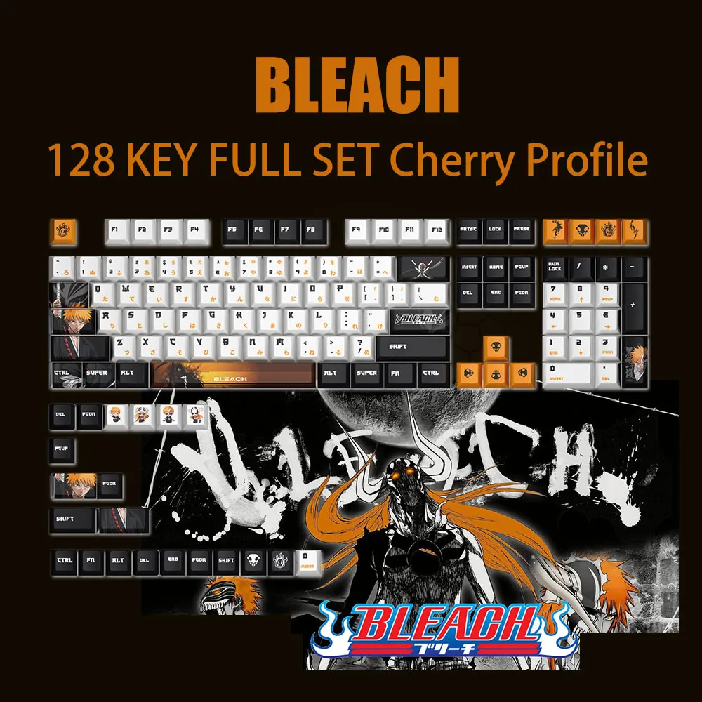 

128 keys Kurosaki Ichigo Anime Keycap PBT Cherry Profile for 61 68 75 104 108 Mechanical Keyboard