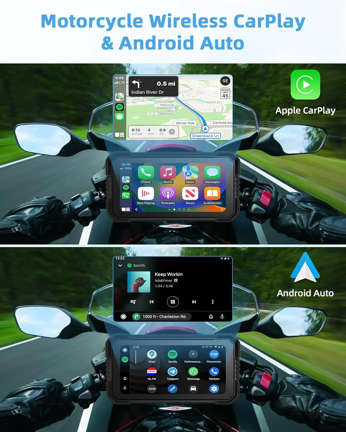 5"/6.25" IPX7 Waterproof GPS Navigation Screen – Dual Camera DVR & CarPlay Monitor 2