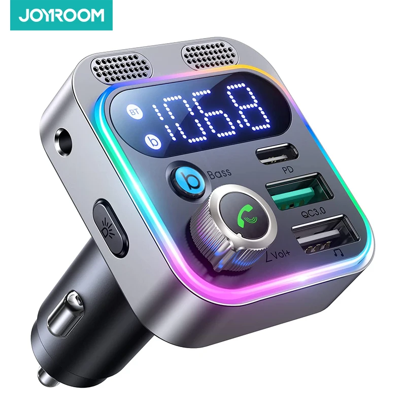 Joyroom Bluetooth 5.3 FM Transmitter for Car Stronger Dual Mics Deep Bass  Sound 48W PD&QC3.0 Fast Car Charger Bluetooth Adapter