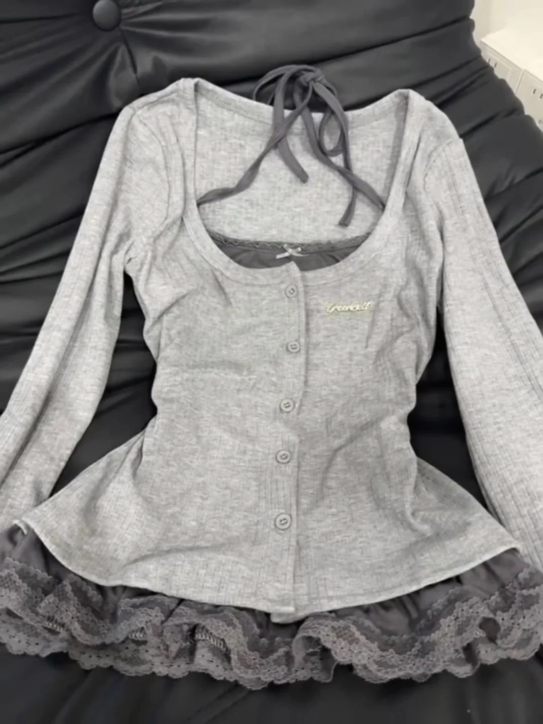 plus Size Sweet And Spicy Girl Fake Two-Piece T-irt Women's Spring Slimming Design Lace Splice Long Sve Top Korean Sle